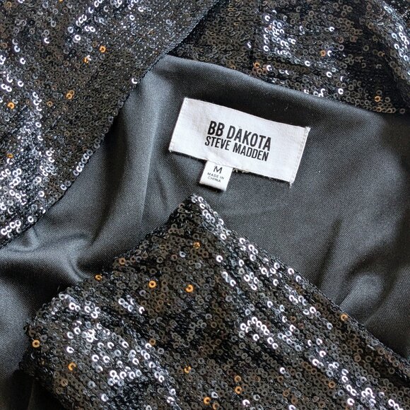 BB DAKOTA Sz M Black Showstopper Sequin Duster - Picture 9 of 12